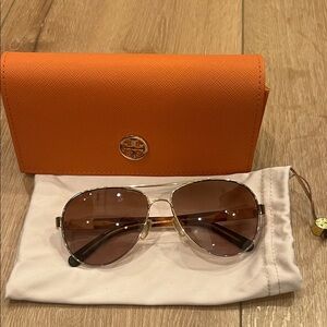 Tory Burch Gold Frame Sunglasses with Brown Lenses